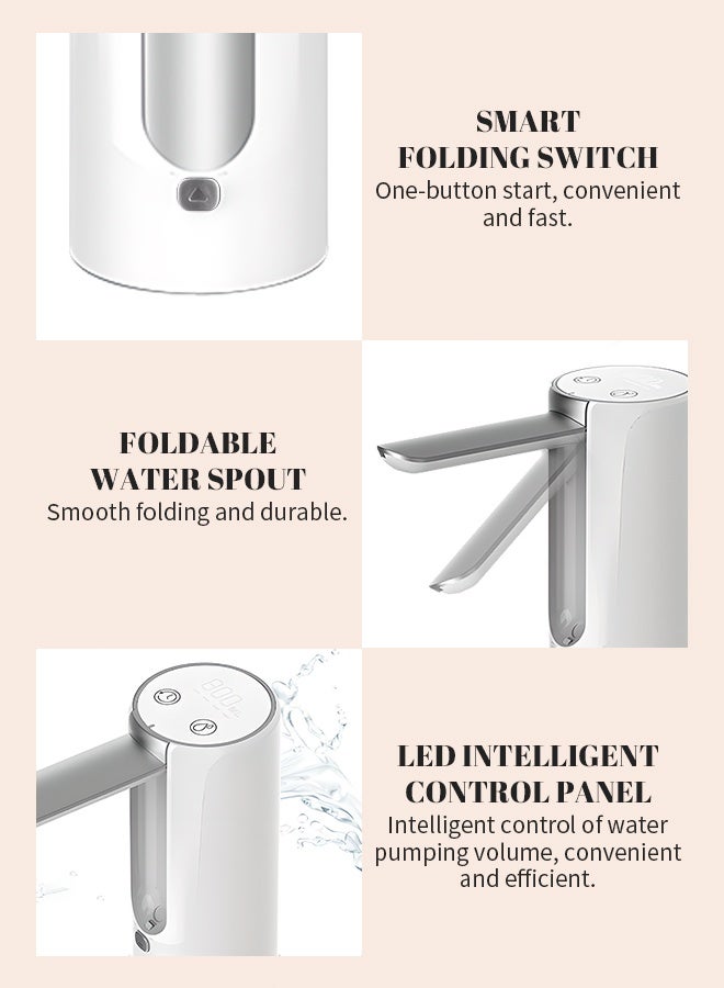 Electric Water Bottle Pump with Foldable Nozzle, LED Display & One-Touch Control, USB Rechargeable Water Dispenser Pump for 2-5 Gallon Bottles  - Image 3
