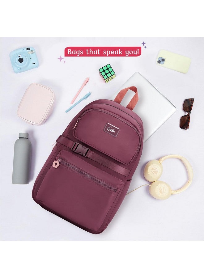 Genie حقيبة ظهر كاجوال جيني مابل للفتيات | 17 إنش - 20 لتر مع حافظة لابتوب، قسمين وحافظة لعربة مع أكتاف مبطنة | الأفضل للكتب، القرطاسية، صندوق الغداء والضروريات - نبيذ - Image 5