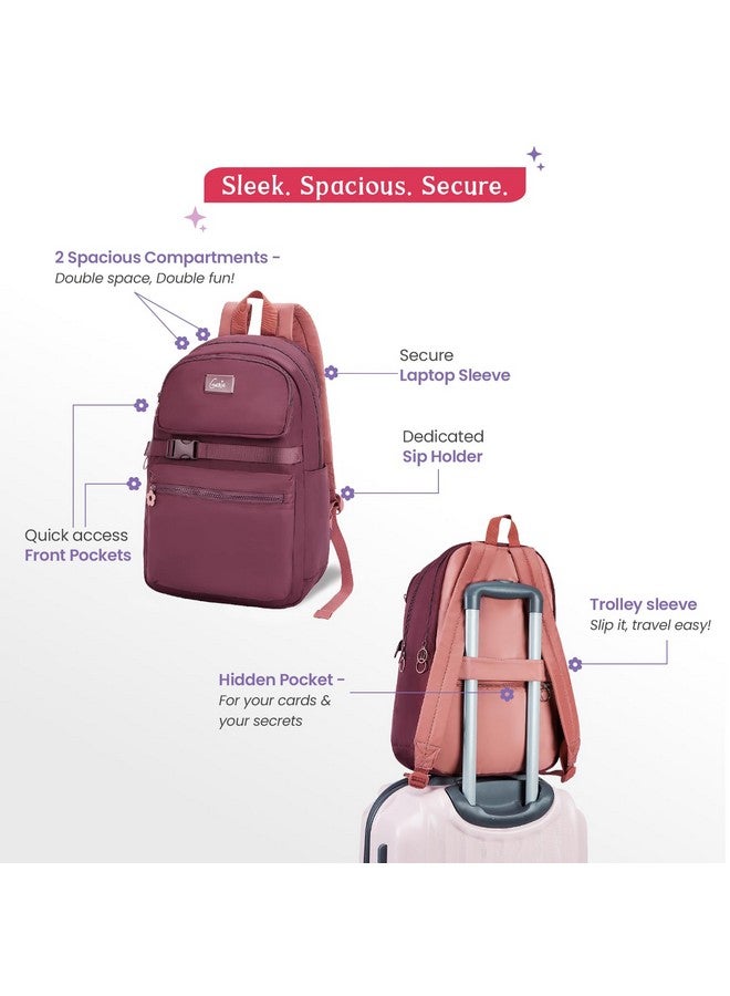 Genie حقيبة ظهر كاجوال جيني مابل للفتيات | 17 إنش - 20 لتر مع حافظة لابتوب، قسمين وحافظة لعربة مع أكتاف مبطنة | الأفضل للكتب، القرطاسية، صندوق الغداء والضروريات - نبيذ - Image 2