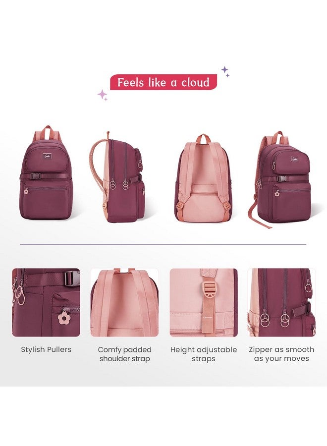Genie حقيبة ظهر كاجوال جيني مابل للفتيات | 17 إنش - 20 لتر مع حافظة لابتوب، قسمين وحافظة لعربة مع أكتاف مبطنة | الأفضل للكتب، القرطاسية، صندوق الغداء والضروريات - نبيذ - Image 3