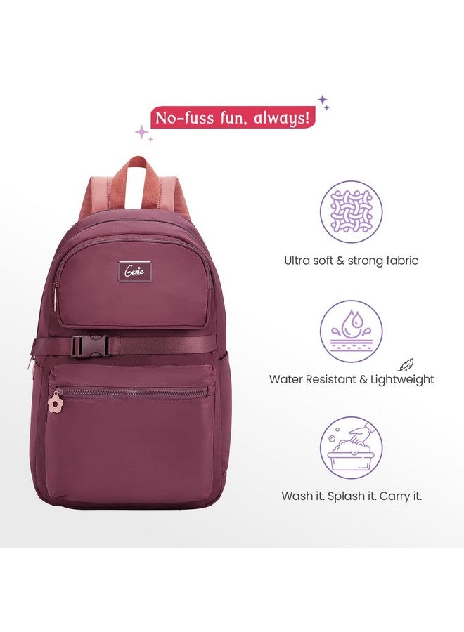 Genie حقيبة ظهر كاجوال جيني مابل للفتيات | 17 إنش - 20 لتر مع حافظة لابتوب، قسمين وحافظة لعربة مع أكتاف مبطنة | الأفضل للكتب، القرطاسية، صندوق الغداء والضروريات - نبيذ - Image 4