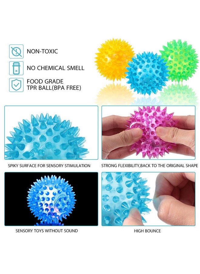 Zhanmai 8 Pack 2.55 Inch Light Up Bouncy Ball Spiky Rubber Light Up Led Spiky Balls Strobe Flashing Lights Sensory Toy Builder Blinking Sensory Stress Ball Therapy Balls For Party Favors Student School  - Image 3