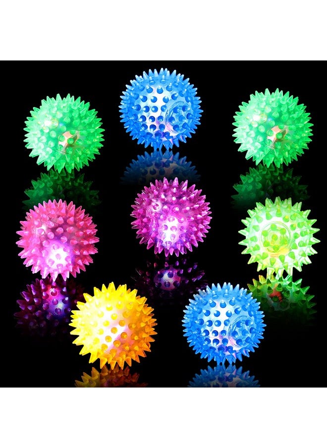 Zhanmai 8 Pack 2.55 Inch Light Up Bouncy Ball Spiky Rubber Light Up Led Spiky Balls Strobe Flashing Lights Sensory Toy Builder Blinking Sensory Stress Ball Therapy Balls For Party Favors Student School  - Image 1