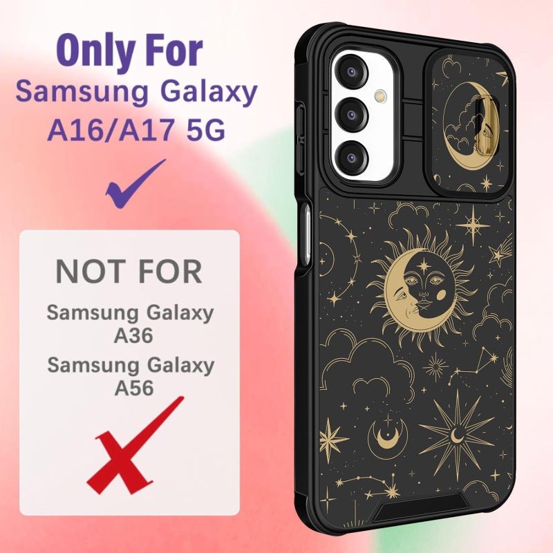 Funermei for Samsung Galaxy A16/A17 5G Phone Case - Women Girls Cute Phone Cover Girly Pretty Aesthetic Stars Sun Moon Unique Design with Camera Cover Ring Stand Funda for Galaxy A16/A17 5G Case - Image 2