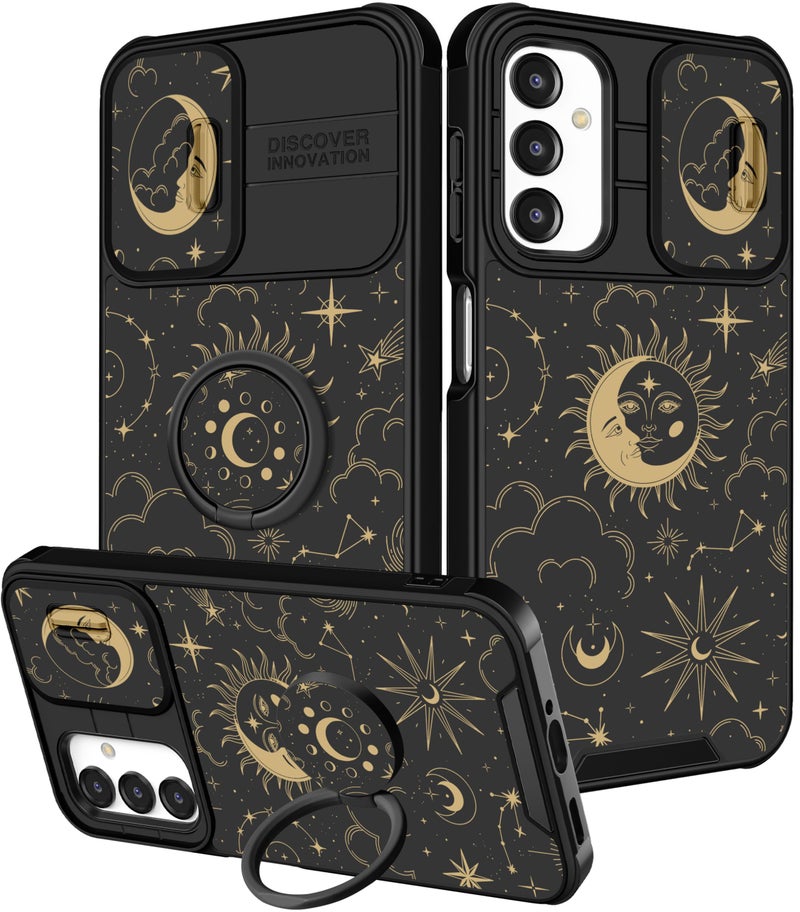 Funermei for Samsung Galaxy A16/A17 5G Phone Case - Women Girls Cute Phone Cover Girly Pretty Aesthetic Stars Sun Moon Unique Design with Camera Cover Ring Stand Funda for Galaxy A16/A17 5G Case - Image 1