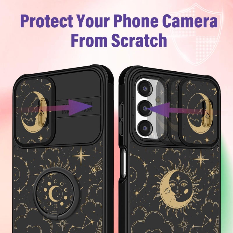 Funermei for Samsung Galaxy A16/A17 5G Phone Case - Women Girls Cute Phone Cover Girly Pretty Aesthetic Stars Sun Moon Unique Design with Camera Cover Ring Stand Funda for Galaxy A16/A17 5G Case - Image 4