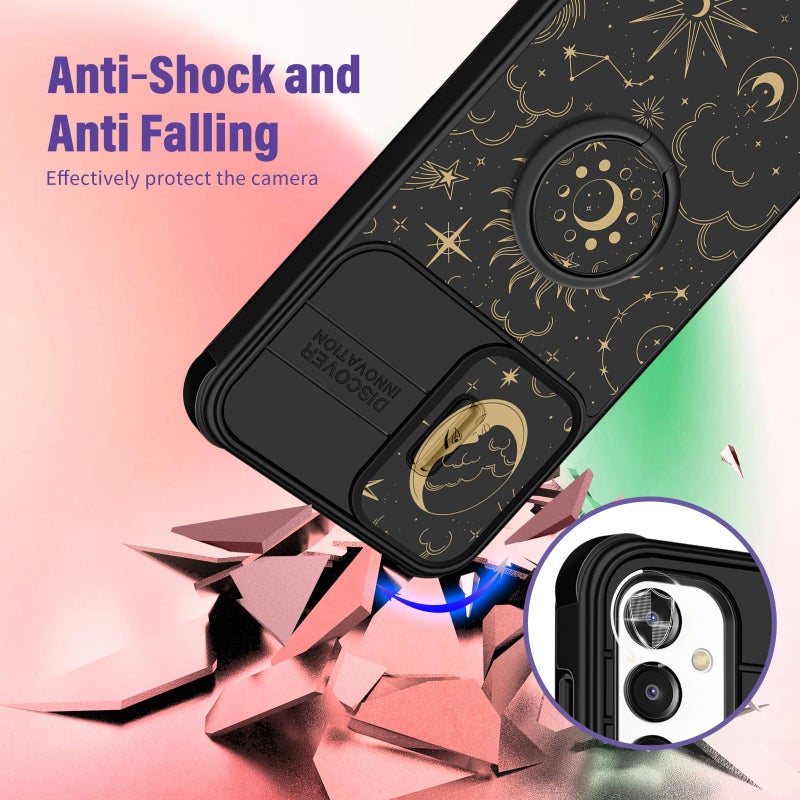 Funermei for Samsung Galaxy A16/A17 5G Phone Case - Women Girls Cute Phone Cover Girly Pretty Aesthetic Stars Sun Moon Unique Design with Camera Cover Ring Stand Funda for Galaxy A16/A17 5G Case - Image 3
