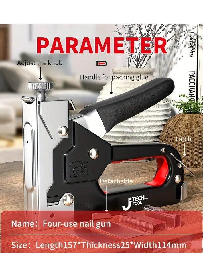GS Multi-Purpose Steel Stapler, 4 in 1 Steel Nail Gun, Pneumatic Woodworking and Repair Tool, Adjustable Staple Remover Tool, for Straight and U-Shaped Nails with 600 Assorted Staples - Image 4