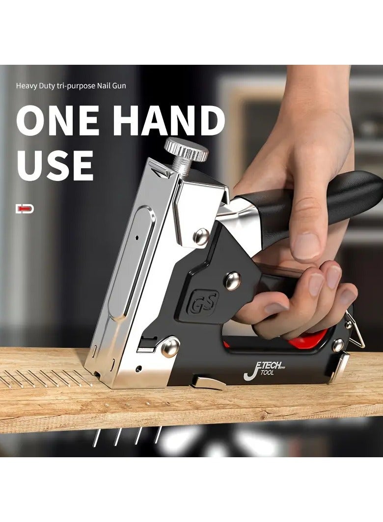 GS Multi-Purpose Steel Stapler, 4 in 1 Steel Nail Gun, Pneumatic Woodworking and Repair Tool, Adjustable Staple Remover Tool, for Straight and U-Shaped Nails with 600 Assorted Staples - Image 5