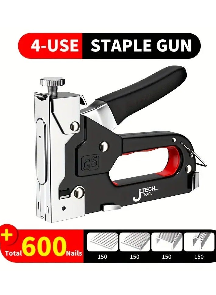 GS Multi-Purpose Steel Stapler, 4 in 1 Steel Nail Gun, Pneumatic Woodworking and Repair Tool, Adjustable Staple Remover Tool, for Straight and U-Shaped Nails with 600 Assorted Staples - Image 1