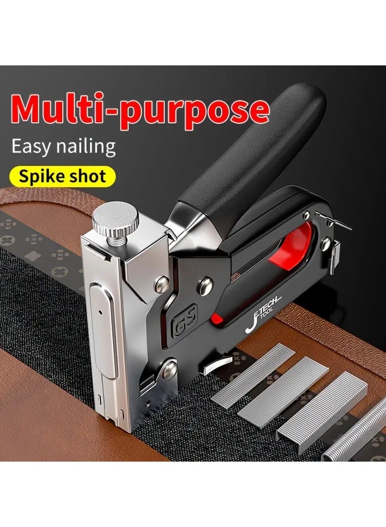 GS Multi-Purpose Steel Stapler, 4 in 1 Steel Nail Gun, Pneumatic Woodworking and Repair Tool, Adjustable Staple Remover Tool, for Straight and U-Shaped Nails with 600 Assorted Staples - Image 2