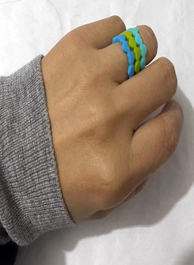 AZYOUNG Womens Thin Love Heart Chain Silicone Wedding Ring 12pcs Pack Red Yellow Green Stackable Rubber Bands - US Size 4-10 (6) - Image 2