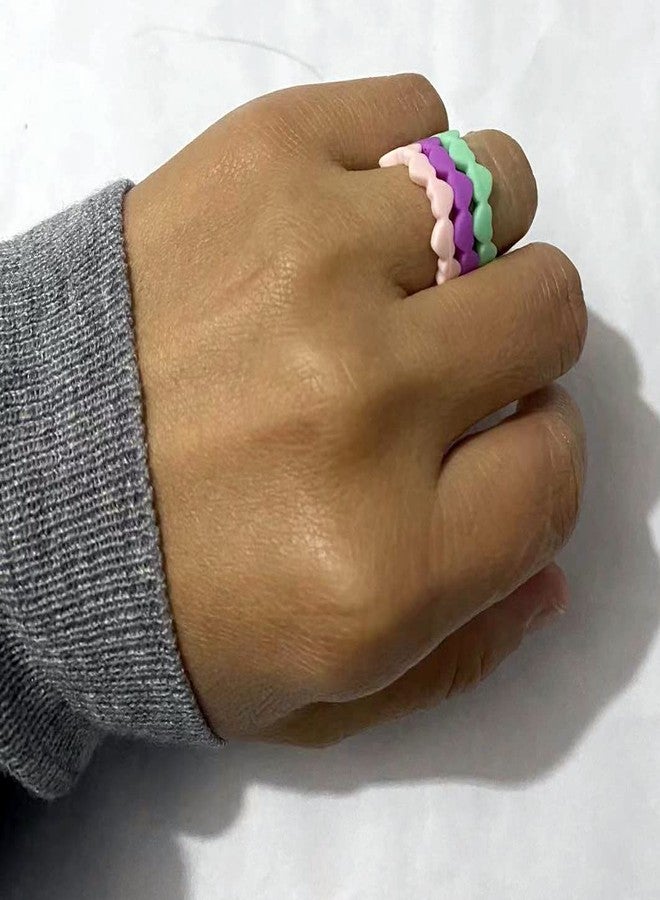 AZYOUNG Womens Thin Love Heart Chain Silicone Wedding Ring 12pcs Pack Red Yellow Green Stackable Rubber Bands - US Size 4-10 (6) - Image 4