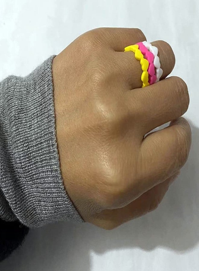 AZYOUNG Womens Thin Love Heart Chain Silicone Wedding Ring 12pcs Pack Red Yellow Green Stackable Rubber Bands - US Size 4-10 (6) - Image 5