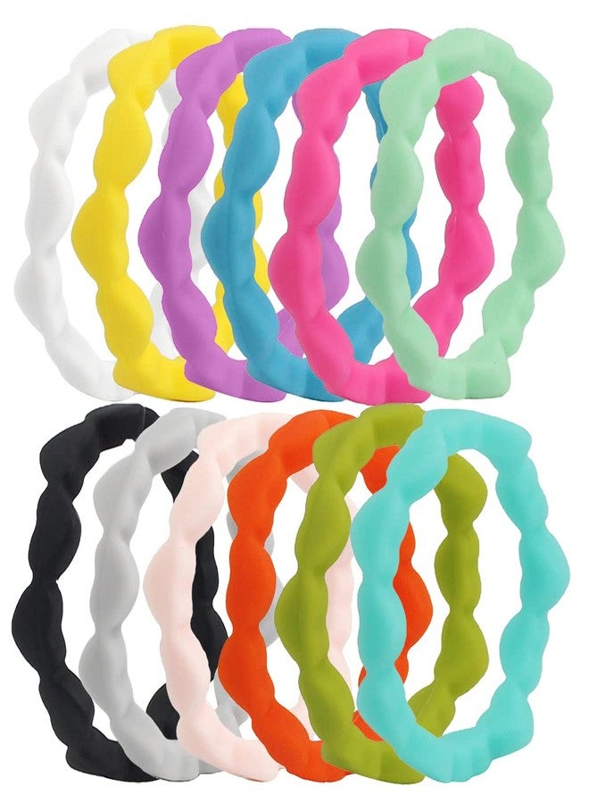 AZYOUNG Womens Thin Love Heart Chain Silicone Wedding Ring 12pcs Pack Red Yellow Green Stackable Rubber Bands - US Size 4-10 (6) - Image 1