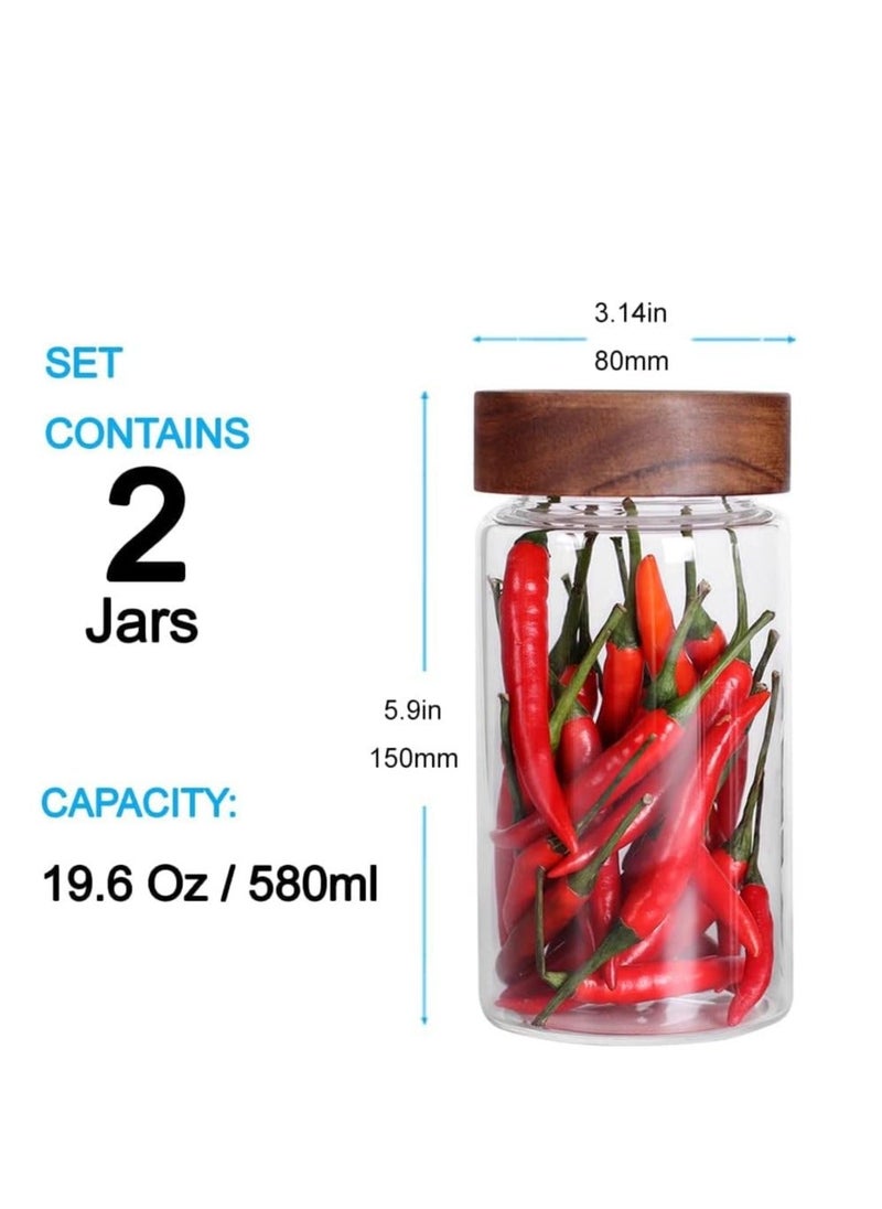 Generic - Glass Storage Jars with Lid, 20 OZ Kitchen Food Storage Jar, Glass Food Canisters for Candy, Cookie, Rice, Coffee Beans, Snacks, Spices, 2Pcs - Image 1