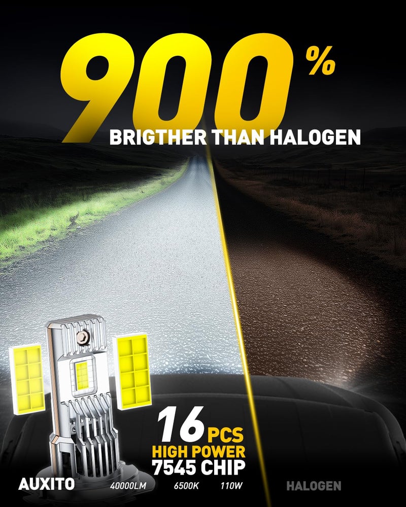 AUXITO مصابيح LED H7 المحسّنة من AUXITO، سطوع فائق 900%، أضواء H7LL لاسلكية، مع مروحة، 6500K أبيض بارد، حجم هالوجين مصغر 1:1، عمر طويل، 2 قطعة - Image 2
