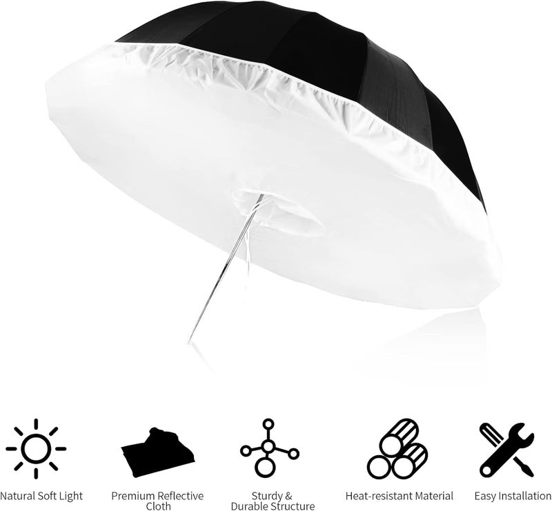 Selens Parabolic Umbrella and Diffuser Photography Lighting, 65 Inch Black Silver Reflective Deep Umbrella for Photo Studio Flash Speed Light - Image 5