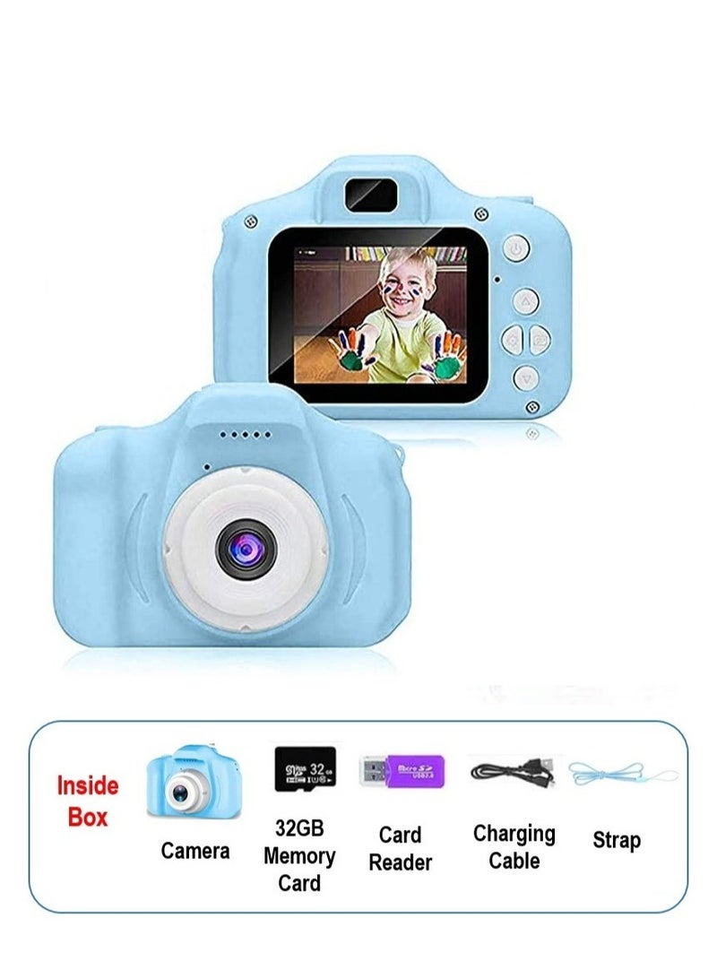 Toy Digital Camera for Kids With 32 GB Memory Card And Card Reader (Blue) , Gifts for Child Boys Girls, Mini Rechargeable, Shockproof Digital Camera for Kids - Image 1
