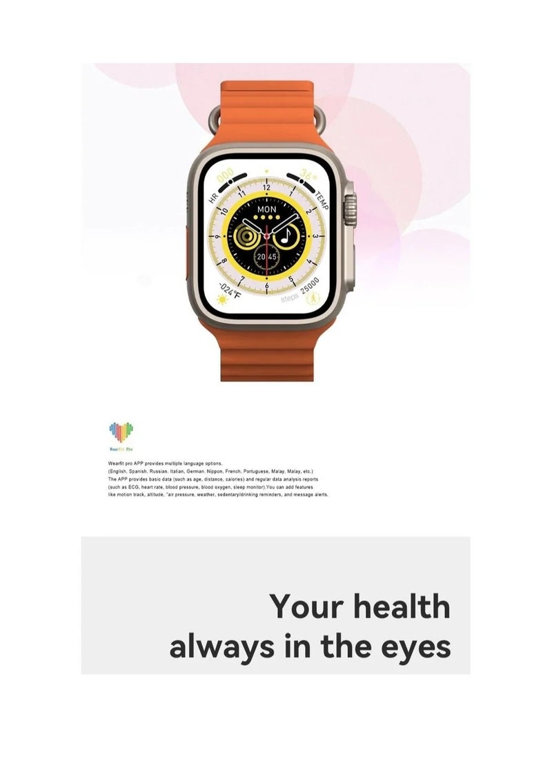 Smart watch X8+ ULTRA PLUS, eighth edition, 2.08 inch IPS screen - Bluetooth - NFC, wireless charger