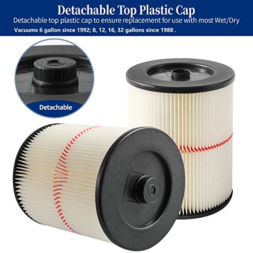 Gazeer 2 Pack Red Stripe Cartridge Filter Compatible with Craftsman 17816 9-17816 Wet Dry Vac fit 5 Gallon and Larger Vacuum Cleaner - Image 5