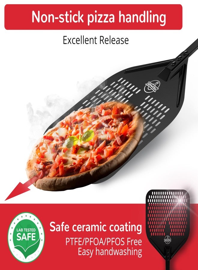 Senwosa Non-stick Pizza Peel 12 inch - Excellent Slide-Off & Easy Cleanup - Perforated Metal Base with Safe Ceramic Coating - Image 2
