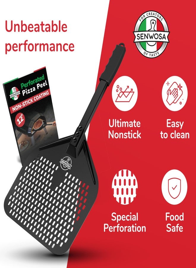 Senwosa Non-stick Pizza Peel 12 inch - Excellent Slide-Off & Easy Cleanup - Perforated Metal Base with Safe Ceramic Coating - Image 5