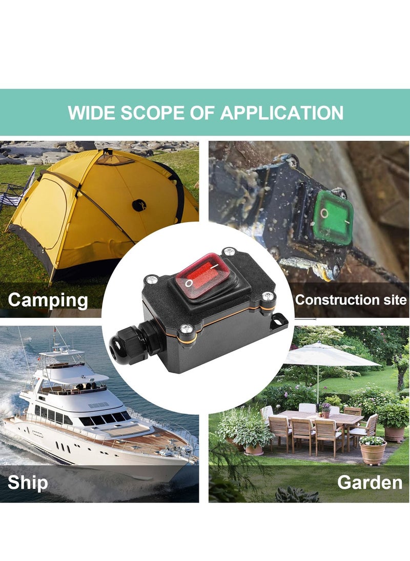 SYOSI - Inline Cord Switch DPST AC/DC 20A-125V,16A-250V,30A-24V,35A-12V, IP66 Waterproof On-Off with 2 Red Light Buttons, One-Side Entry & Exit Line, Outdoor Electrical Start Stop Toggle Switch - Image 1