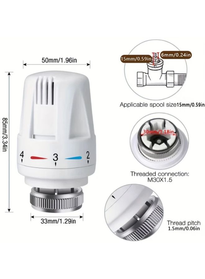 1pc Smart Thermostatic Radiator Valve Replacement Head M30x1.5 White ABS Easy Temperature Control With Red Blue Indicator No Power Required For Home And Office Heating Systems Automatic Temperature Regulation - Image 4