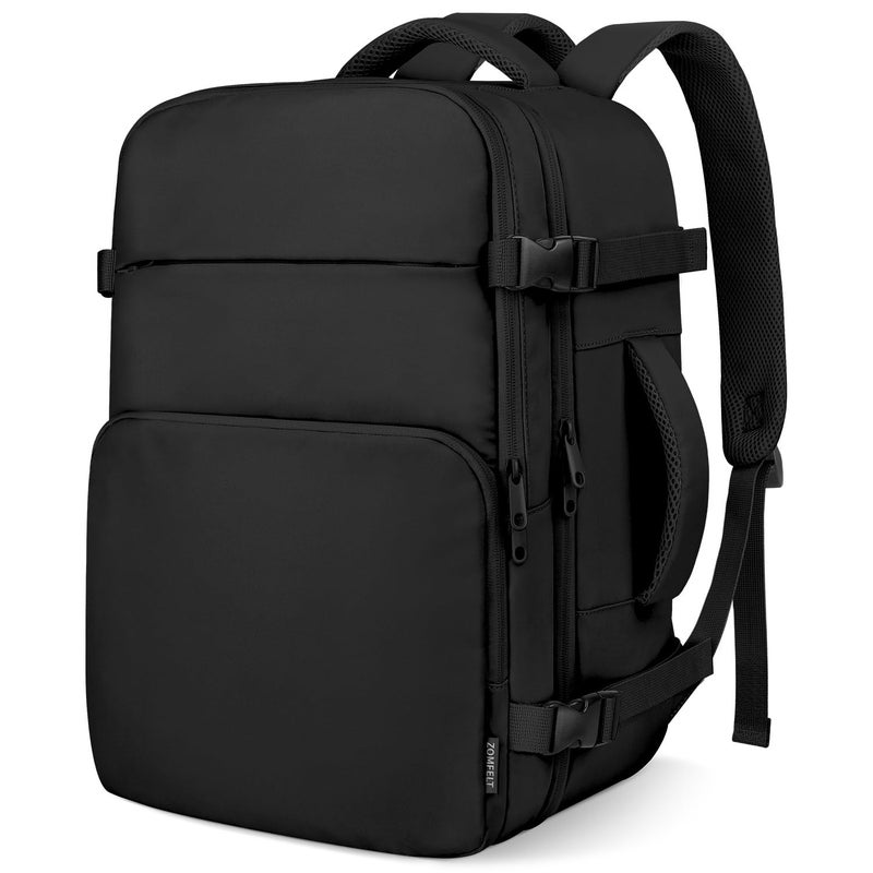 ZOMFELT Travel Backpack for Women Men, Carry on Backpack, TSA 15.6 inch Laptop Backpack Flight Approved, Personal Item Travel Bag Nurse Bag Casual Daypack for Weekender Business Trip, Black - Image 1
