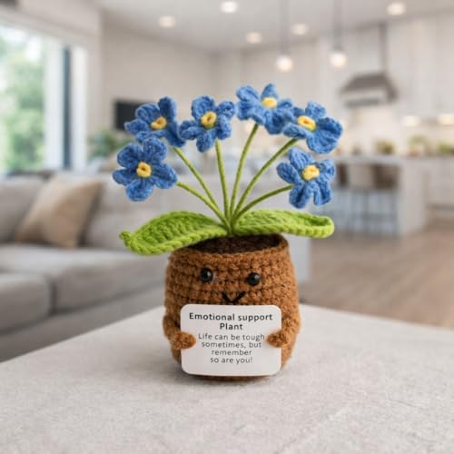 Vendola 12CM Height Valentine’s Day Emotional Support Crochet Flower Plant, Handmade Cute Desk Decor with Positive Message, Aesthetic Gift for Home, Office, Loved Ones, Couples & Car (Wild Pink White) - Image 1