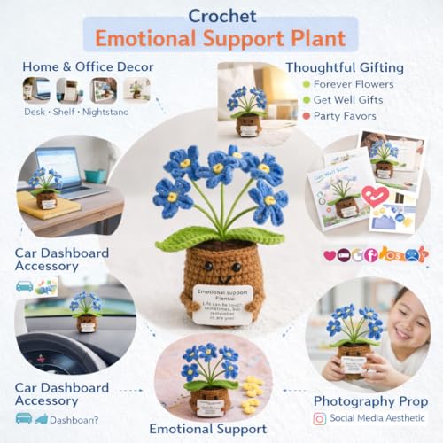 Vendola 12CM Height Valentine’s Day Emotional Support Crochet Flower Plant, Handmade Cute Desk Decor with Positive Message, Aesthetic Gift for Home, Office, Loved Ones, Couples & Car (Wild Pink White) - Image 4