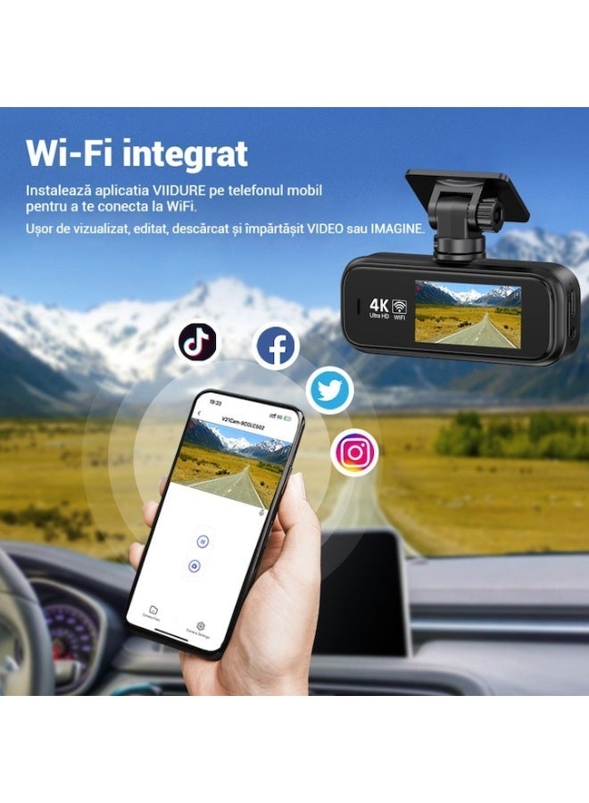 4K + 1080P Dual Dash Cam with WiFi & GPS – Front & Rear Car Camera, Night Vision, Loop Recording, 24H Parking Monitoring (Black) - Image 3
