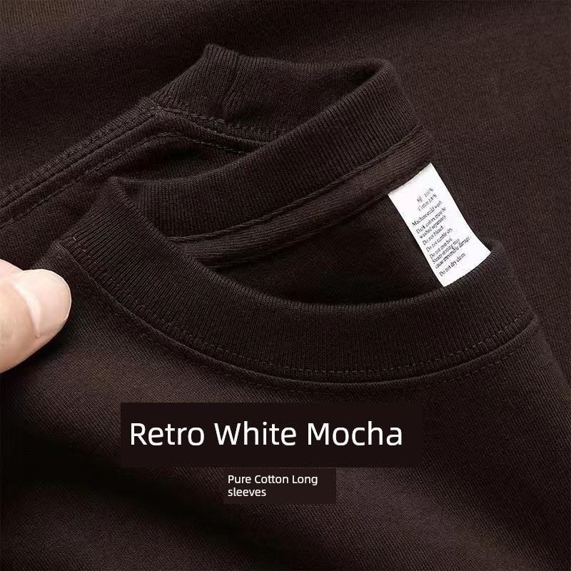 cotton 300g heavy and thick non-transparent pure cotton long-sleeved T-shirt loose medium-length undershirt for men and women in autumn and winter - Image 2