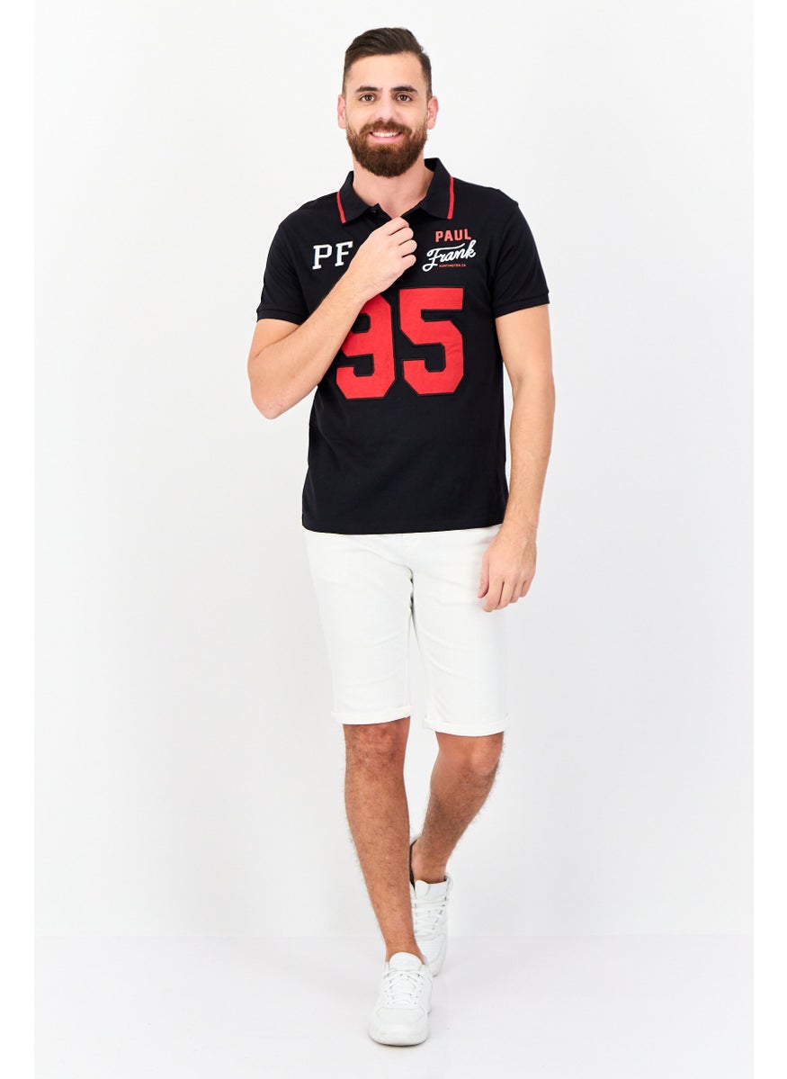 Paul Frank Men Regular Fit Embroidered Short Sleeves Polo Shirt, Black  - Image 3