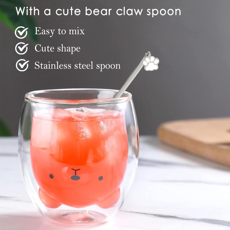 Binoster Bear Cute Mugs Kawaii Double Wall Glass Coffee Tea Mill Yogurt Cup Funny Novelty Gift for Women Her Friends Office Birthday Christmas - Image 3