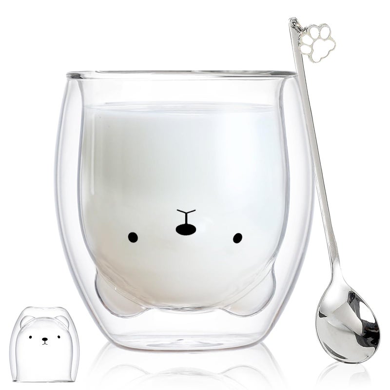 Binoster Bear Cute Mugs Kawaii Double Wall Glass Coffee Tea Mill Yogurt Cup Funny Novelty Gift for Women Her Friends Office Birthday Christmas - Image 1