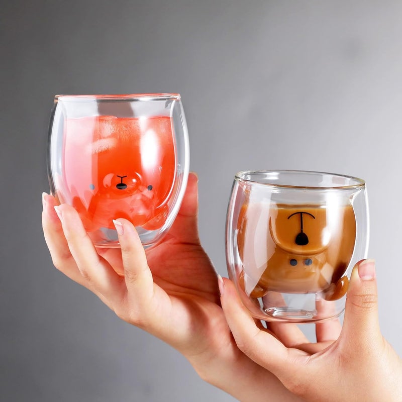 Binoster Bear Cute Mugs Kawaii Double Wall Glass Coffee Tea Mill Yogurt Cup Funny Novelty Gift for Women Her Friends Office Birthday Christmas - Image 2