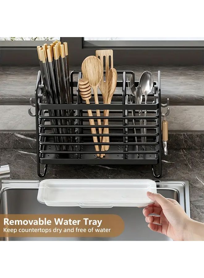 1pc Multifunctional Kitchen Organizer With Drain Tray Gray Three Grid Space Saving Countertop And Sink Storage For Utensils Chopsticks And Cutlery Modern Design Pretty Cutlery Holder Chopstick Rest Spoon Rest - Image 5