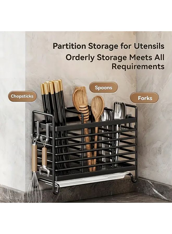 1pc Multifunctional Kitchen Organizer With Drain Tray Gray Three Grid Space Saving Countertop And Sink Storage For Utensils Chopsticks And Cutlery Modern Design Pretty Cutlery Holder Chopstick Rest Spoon Rest - Image 1