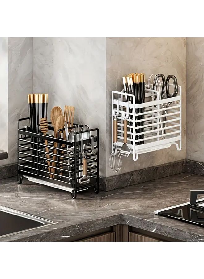 1pc Multifunctional Kitchen Organizer With Drain Tray Gray Three Grid Space Saving Countertop And Sink Storage For Utensils Chopsticks And Cutlery Modern Design Pretty Cutlery Holder Chopstick Rest Spoon Rest - Image 4