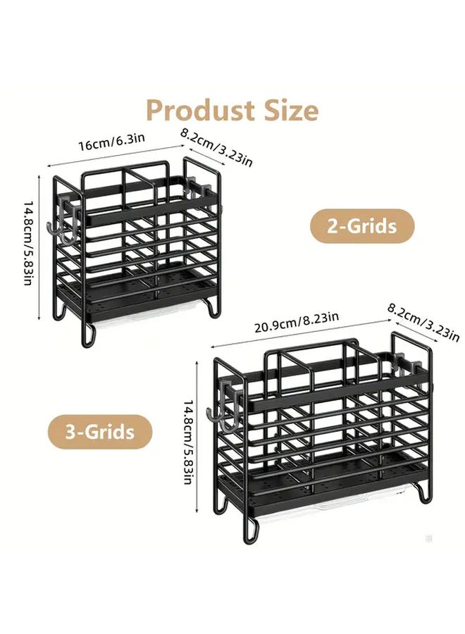 1pc Multifunctional Kitchen Organizer With Drain Tray Gray Three Grid Space Saving Countertop And Sink Storage For Utensils Chopsticks And Cutlery Modern Design Pretty Cutlery Holder Chopstick Rest Spoon Rest - Image 3