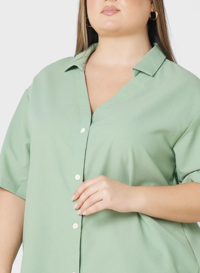 Ginger Plus Collar Detail Button Down Top