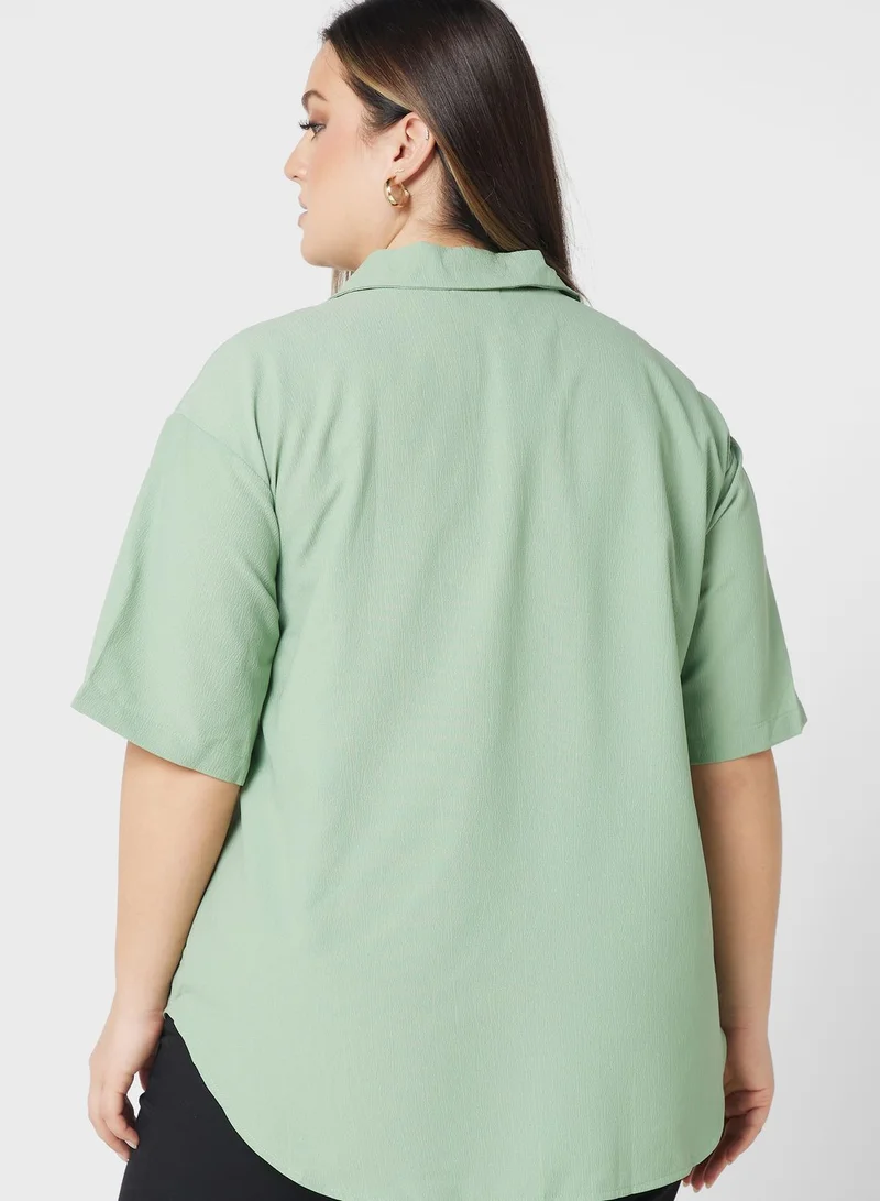 Ginger Plus Collar Detail Button Down Top