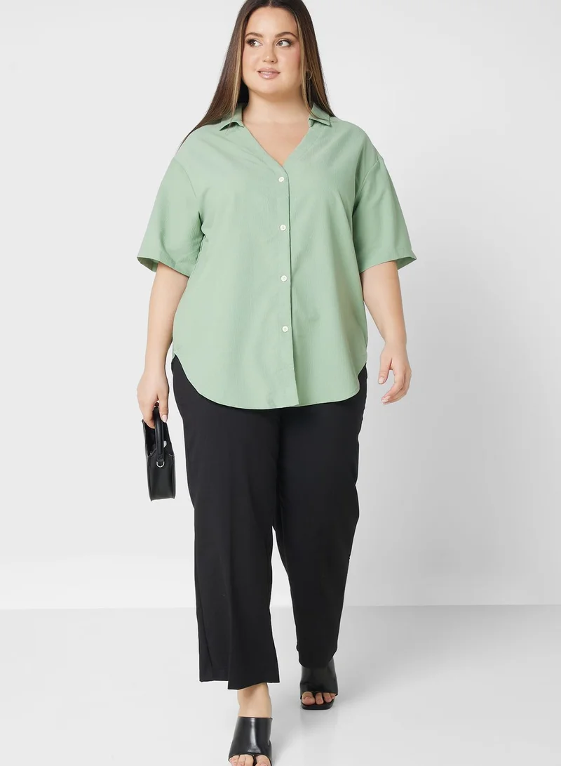 Ginger Plus Collar Detail Button Down Top