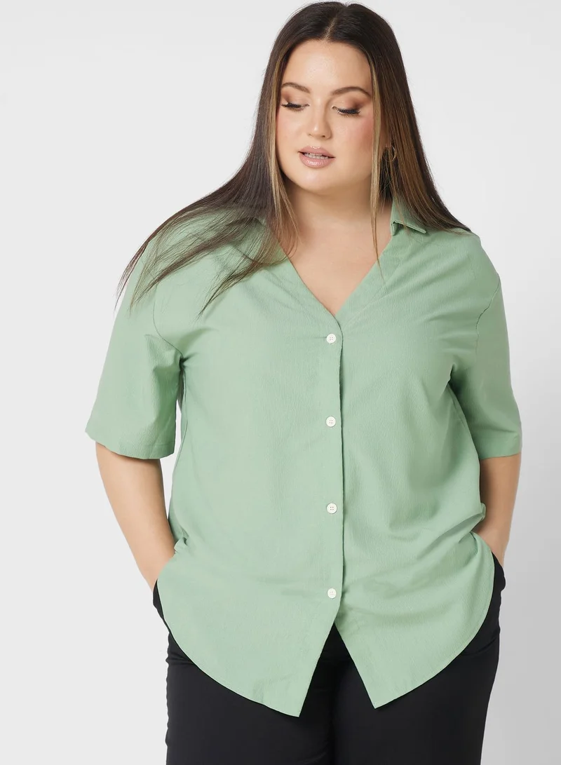 Ginger Plus Collar Detail Button Down Top