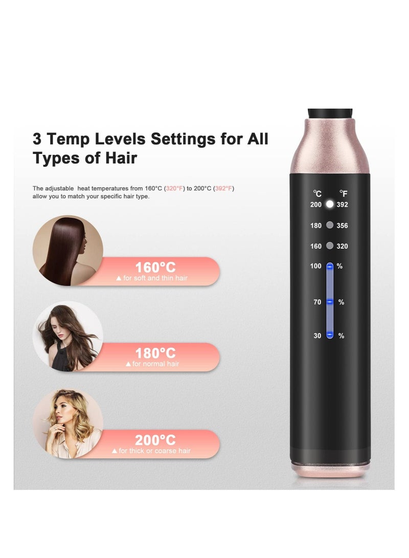 Excefore Cordless Hair Straightener Brush, Mini Portable Hair Straightener Comb, Rechargeable Hot Hair Straightener Brush, with Anti-Scald & 3 Heating Level, for Women Men Home Travel (Black) - Image 3