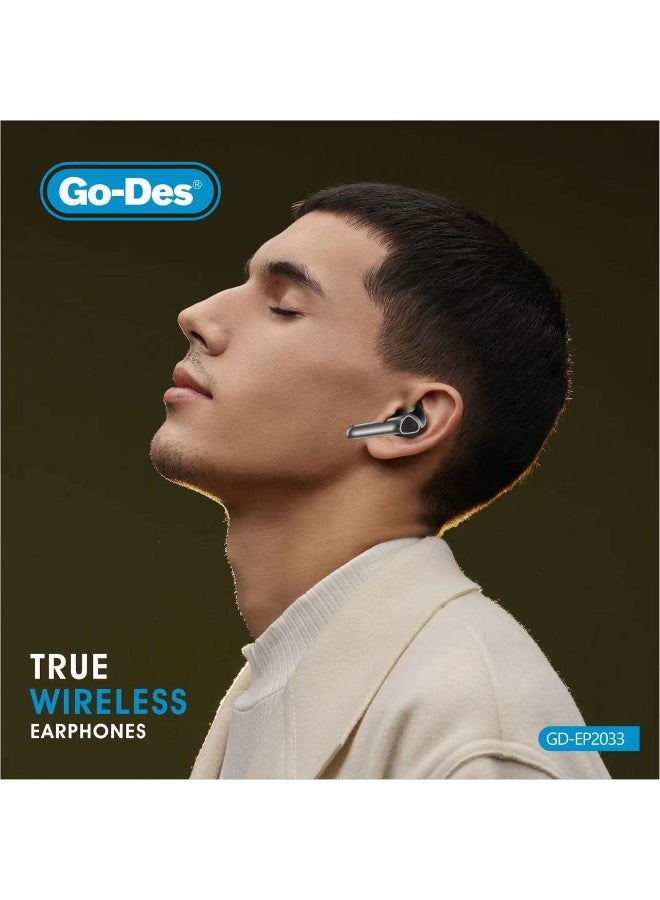 جو-ديز سماعات أذن GD-EP2033 TWS بلوتوث 5.3 مع تحكم باللمس وميكروفون عالي الدقة وشاشة رقمية وتقليل ضوضاء المكالمات وشحن من النوع C ووقت استخدام ممتد - Image 3