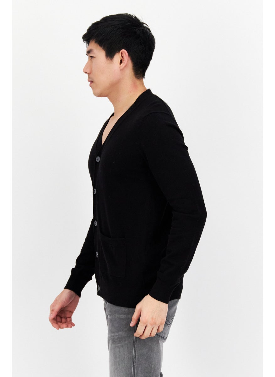 Men V-Neck Knitted Cardigan, Black - pzsku/Z47D79FD9DBFA9D490953Z/45/_/1724351088/e20d81f6-9100-47bb-b199-7ca925c7a92f