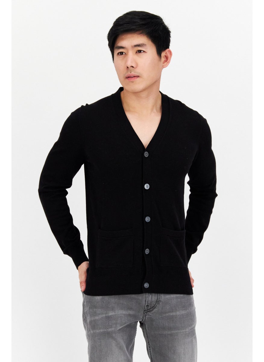 Men V-Neck Knitted Cardigan, Black - pzsku/Z47D79FD9DBFA9D490953Z/45/_/1724351092/4766ca73-cd85-4853-bb81-98ea0e2f079b